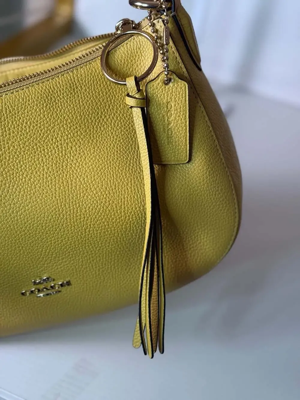 Coach Polished Pebble Leather Huda Hobo Bag in Bright Yellow